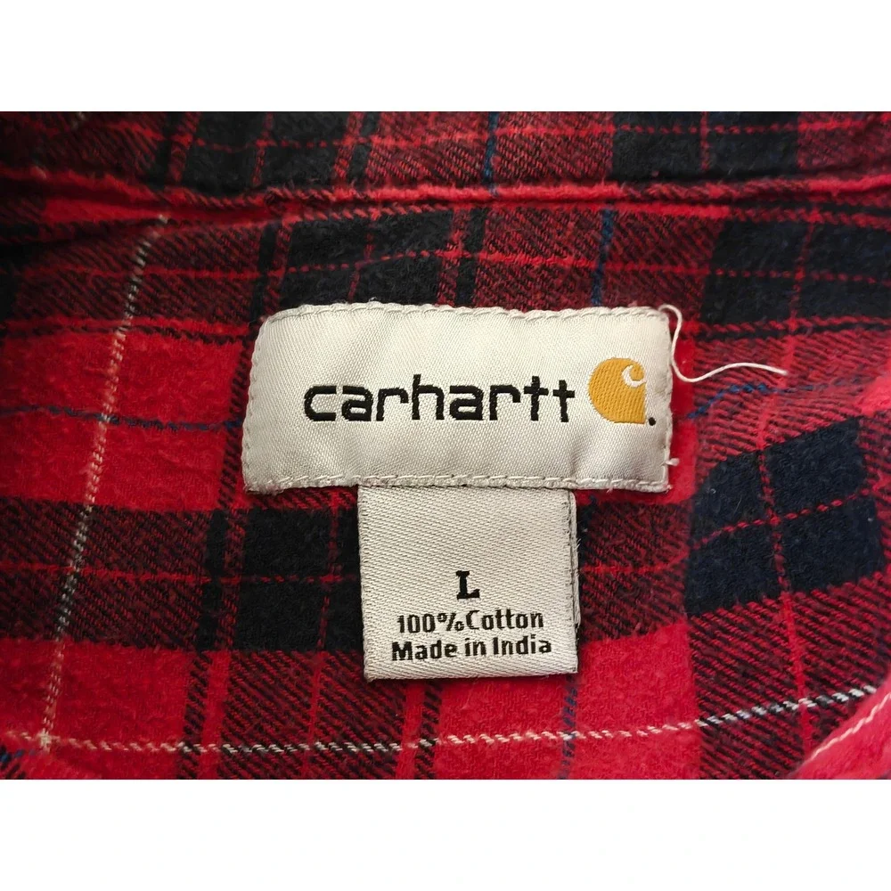 Carhartt Mens Red Black Plaid Flannel Shirt Long Sleeve Regular Fit L S250 CRI
